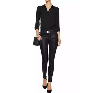 Current/Elliott The Ankle Skinny Black Jeans Size 27 Printed Trucker Coating